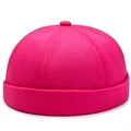 Leuchtend rosa Baumwoll-Dockermütze ohne Schirm mit stylischem Umschlag für Streetwear - Verstellbar / Rosarot