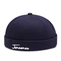 Vintage navy blue brimless docker hat with Junaomao embroidery in high density cotton - Adjustable / Dark Blue