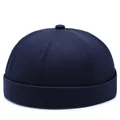 Dark blue docker cap with classic six-panel design and rolled edge in cotton canvas - Adjustable / Navy Blue