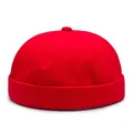 Classic red cotton twill docker cap in a brimless six-panel vintage street style design - Adjustable / Red