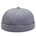 Deep grey brimless skull cap in thick twill cotton fabric with rolled edge for men and women - Adjustable / Gray