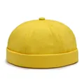 Retro brimless miki hat in bright yellow high-density cotton twill fabric - Adjustable / Yellow