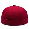 Dark red cotton docker cap with rolled cuff and high density twill texture for men and women - Adjustable / Burgundy