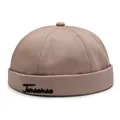 Khaki retro brimless docker hat with Junesmas embroidery made of twill cotton - Adjustable / Khaki