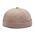 Retro khaki brimless docker hat in cotton twill with six-panel minimalist design - Adjustable / Khaki