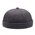 Classic dark grey cotton docker hat with vintage rolled cuff and minimalist stitching - Adjustable / Dark Gray