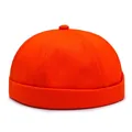 Retro bright orange cotton canvas docker hat without brim in vintage streetwear style - Adjustable / Orange