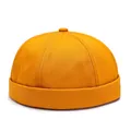Retro mustard yellow cotton miki hat with classic six-panel design and folded brim - Adjustable / Orange