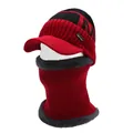 Winter knit hat and neck warmer set with thermal fleece lining in dark red for men - Hat And Neck Warmer Set / Red