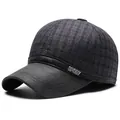 Men's winter baseball cap in dark gray textured fabric with black faux leather brim - Gray