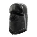 Winter thermal ushanka hat in black faux leather with grey fur lining and air valve - One Size / Black