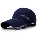 Deep blue sports baseball cap with long brim and white fashion lettering print - Adjustable / Dark Blue