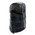 Winter thermal trapper hat in navy blue faux leather with gray faux fur lining and mask - One Size / Navy Blue