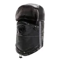 Black leather winter trapper hat with warm faux fur lining and integrated face mask - One Size / Brown
