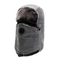 Grey faux leather winter trapper hat with warm faux fur lining and built-in breathing valve - One Size / Gray