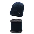 Ensemble bonnet en tricot et tour de cou bleu marine avec doublure polaire - Taille unique / Bleu