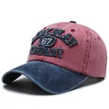 Gorra de béisbol vintage de algodón lavado en burdeos y azul marino con bordado - Ajustable / Rojo