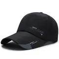 Men's black baseball cap with sport prints and quick-dry fabric for outdoor fishing - Adjustable / Black Letter Print Style (202033)