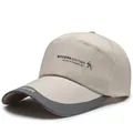 Light khaki baseball cap with grey brim edge and modern sports printed branding - Adjustable / Beige