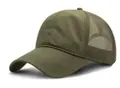 Army green breathable mesh baseball cap with curved brim and nylon fabric panels - Adjustable / Green