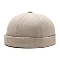 Bonnet docker beige classique pour hommes et femmes en tissu texturé avec bord revers - Réglable / Chapeau Docker Kaki