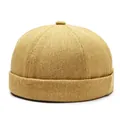Bonnet docker jaune moutarde rétro avec bord roulé et tissu en coton texturé - Réglable / Chapeau Docker Jaune