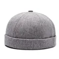Bonnet docker gris clair minimaliste en sergé texturé avec bord roulé sans visière - Réglable / Chapeau Docker Gris Clair