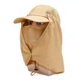 Khakifarbener Outdoor-Sonnenhut mit abnehmbarem Gesichtsschutz und Nackenschutz - Einheitsgröße / Khaki