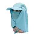 Cappello parasole azzurro con maschera facciale, protezione nuca e rete traspirante - Taglia unica / Celeste