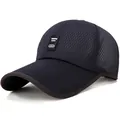 Navy blue breathable mesh baseball cap with embroidered logo patch for outdoor sports - Adjustable / Dark Blue