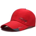 Bright red breathable mesh baseball cap with black sports typography and grey brim details - Adjustable / Red Letter Print Style (202033)