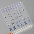 5D embossed nail art stickers featuring blue plaid, rhombus patterns and bows MN-353F - Blue Relief Plaid Bow Style (MN-353F)