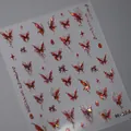 M-233 3D holographic red butterfly nail stickers with embossed artistic calligraphy - Red Butterfly (M238)