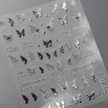 Selbstklebende silberne 3D-Schmetterling-Nagelaufkleber mit Metalltextur und Kunstschrift - TL-110 Silberner Schmetterling