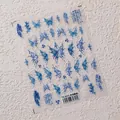 Dark blue butterfly nail art stickers with houndstooth texture, model TS-3571 - Blue Ink Butterfly (TS-3571)