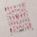 Translucent nail art sticker with elegant red butterfly motifs and Chinese gothic symbols - Red Sakura Butterfly (TS-3572)
