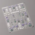 3D-geprägte Nagelsticker TS-3625 mit violetten Iris-Blüten und Spitzenmustern - Aquarell Iris Relief Stil (TS-3625)
