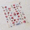 Floral nail stickers TS-3632 with red roses butterflies and calligraphy designs - Butterfly Rose - Flat Thin Style (TS-3632)