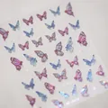 Blue and purple butterfly nail art sticker M-340 with gold metallic texture and glitter - Ice Blue Pink Purple Laser Butterfly (M-340)
