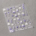 Pegatinas 3D para uñas con relieve de gatos ragdoll blancos y flores púrpuras TS-3653 - Elfo Brillante (TS-3653)