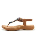 Bohemian brown flat sandals with colorful beads and elastic heel strap for women - 36 / Brown