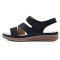 Women's casual wedge sandals with black faux leather straps and ergonomic brown soles - 36 / Black