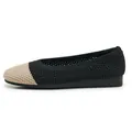 Women's knit ballet flats with beige cap toe and black breathable mesh fabric body - EU 35 / Black