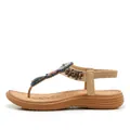 Bohemian apricot flat sandals with colorful beads and elastic heel strap for women - 36 / Apricot