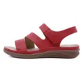 Women's red ergonomic slide sandals with triple straps and textured tan thick soles - 36 / Red