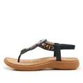 Bohemian black flip-flop sandals for women with colorful beads and elastic back strap - 36 / Black