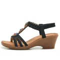 Sandales compensées bohème noires pour femmes avec perles colorées et talon bois - EU 35 / Noir