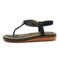 Bohemian black T-strap flat sandals with rhinestones and elastic heel strap - EU 36 / Black