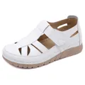 White wedge sandals for women with breathable cut-outs and lychee leather texture - EU 35 / White
