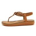 Brown Bohemian T-strap sandals with rhinestone beads and elastic heel strap - EU 36 / Brown